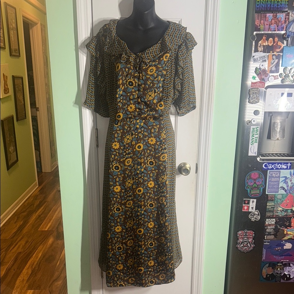 Wayward Fancies eShakti Earthy Tones Flowy Maxi Dress with Pockets Size 2X 20-22